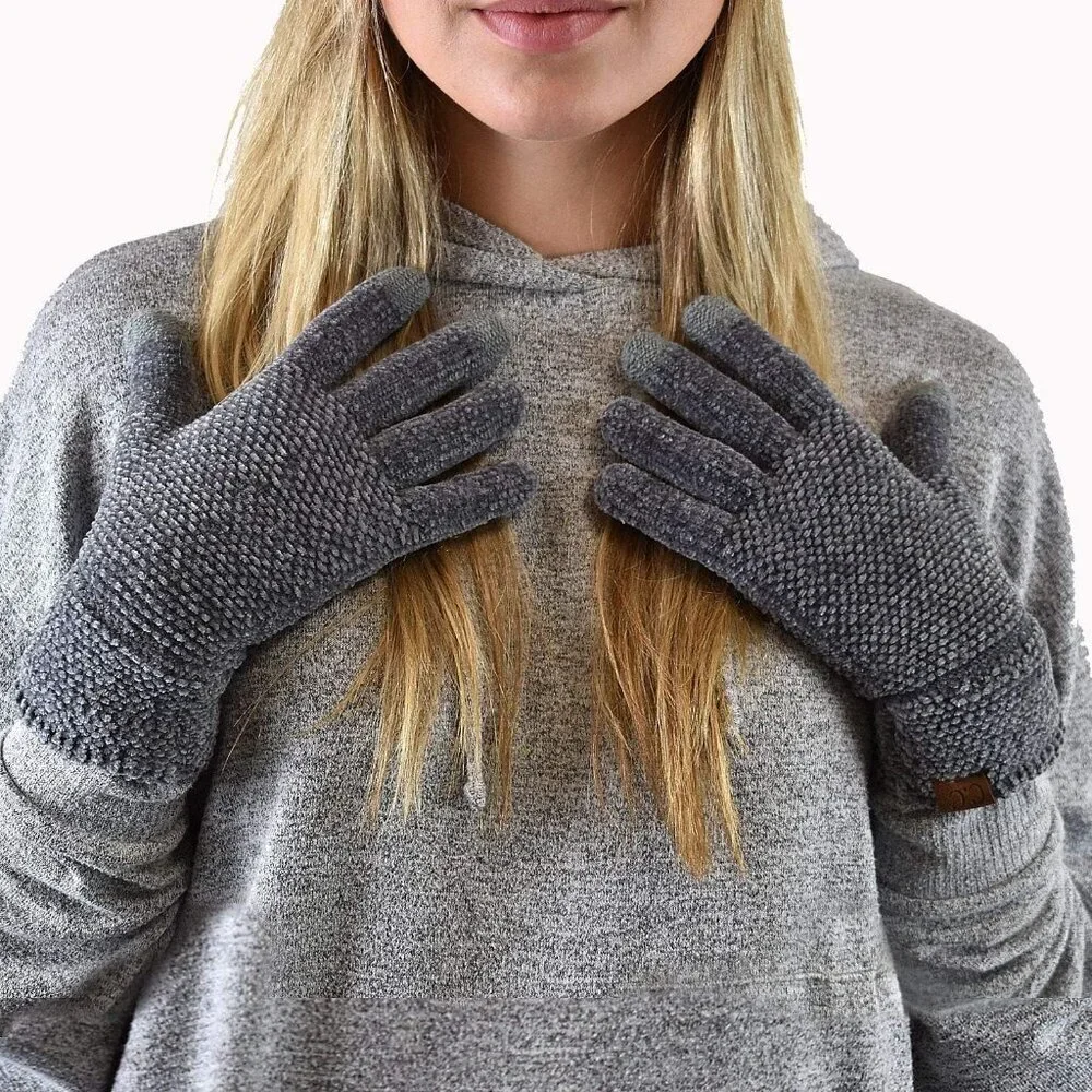 Women's Light Gray Winter Warm Eco-friendly Chenille Touchscreen Texting Gloves